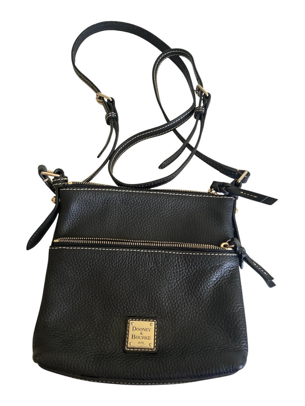 Dooney & Bourke black pebbled leather crossbody bag gold hardware red lining
